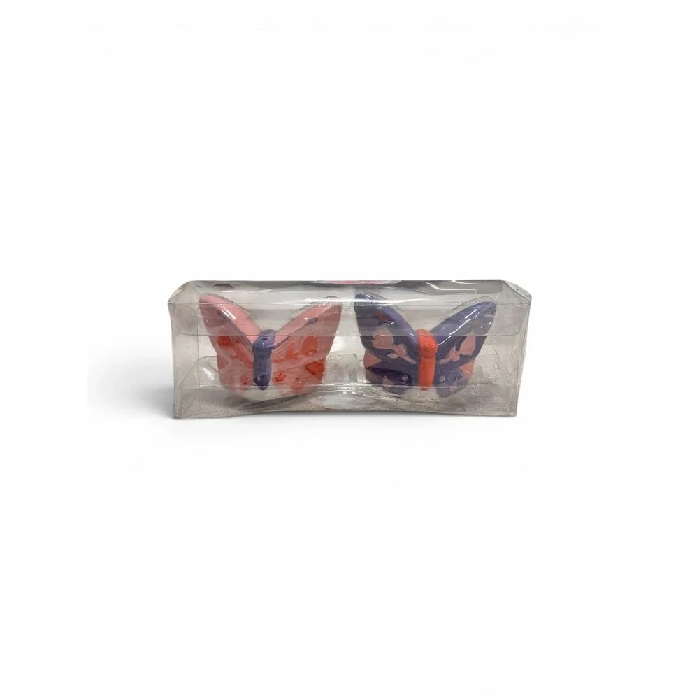 Ceramic Butterfly Salt and Pepper Shaker Set Purple Pink Whimsical